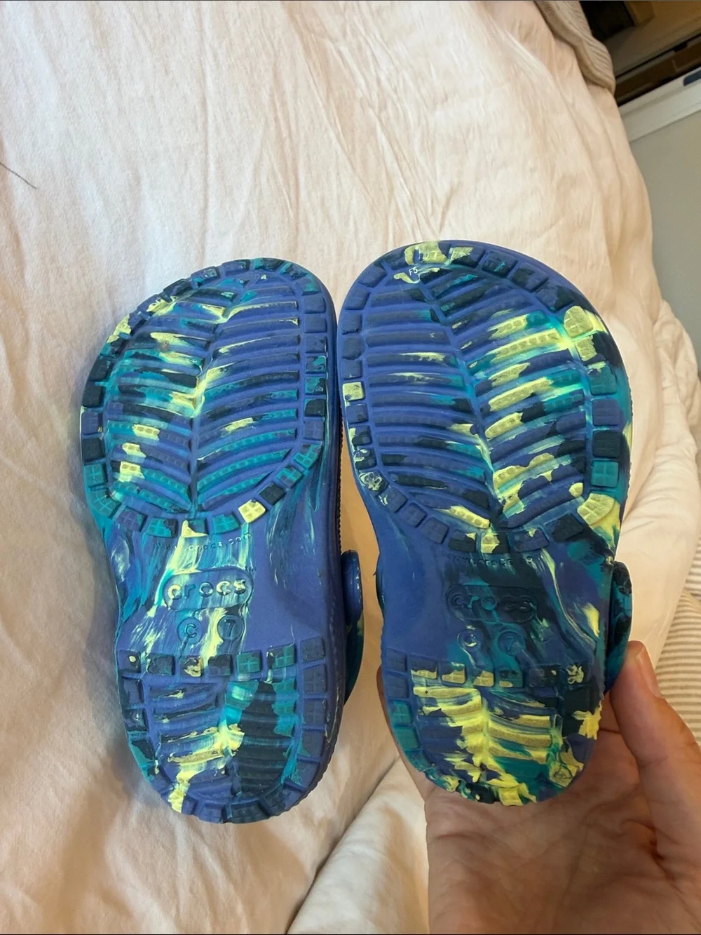 CROCS Kids Navy Clogs with Neon Yellow & Teal Splash